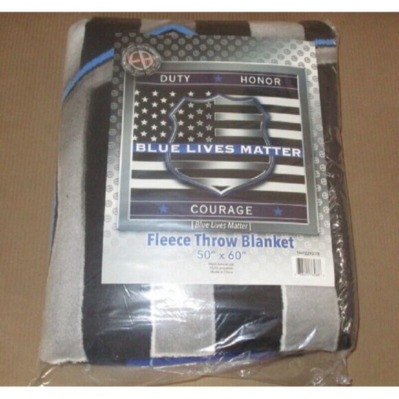 New Policeman Blue Lives Matter Plush Fleece Throw Gift Blanket Police Officer - Picture 2 of 2